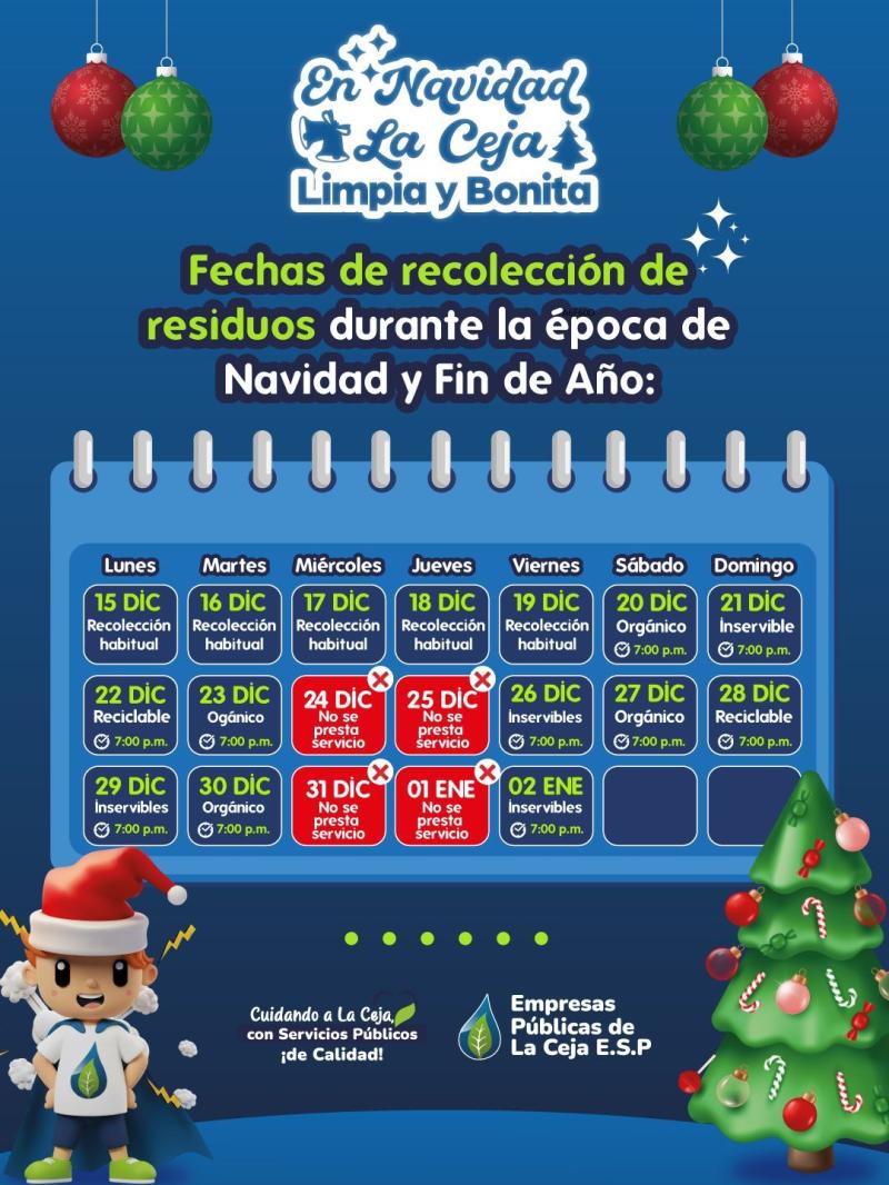 La Ceja se prepara para una Navidad limpia y ordenada: así será el calendario especial de recolección de residuos