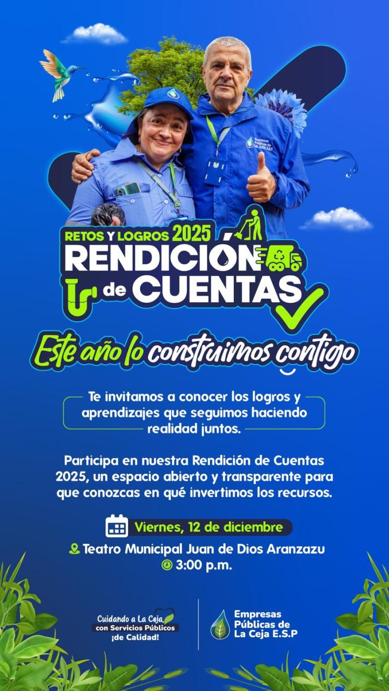 Empresas Públicas de La Ceja presentará sus logros más importantes del 2025 en una rendición de cuentas marcada por la transparencia y la innovación